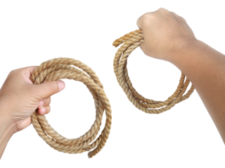 Man's hand holding on to the rope, transparent background