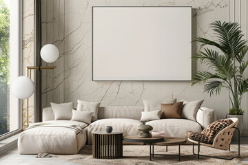 Mockup living room with white photo frame, Modern interior design