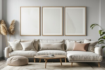 Mockup living room with white photo frame, Modern interior design