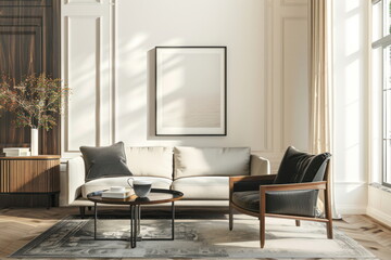 Naklejka na ściany i meble Mockup living room with white photo frame, Modern interior design
