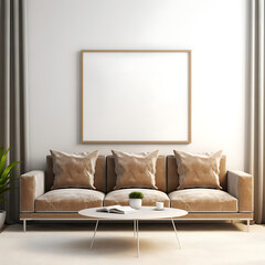 Frame mockup,  Living room wall poster mockup. Interior mockup with house background. Modern interior design. 3D render