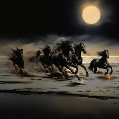 Obraz premium Horse, horses, black stallion. Gallop, galloping. Present paint.