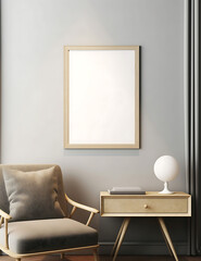 Frame mockup, Interior mockup with house background. Modern interior design. Living room wall poster mockup, 3D render