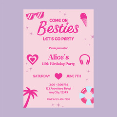 Pink Summer Pool Party Birthday Invitation