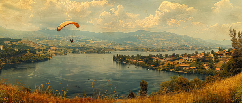 paragliding over water and lake