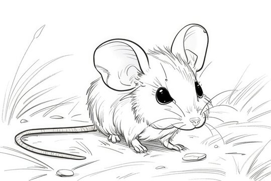 Cute mouse illustration, simple coloring book for kids