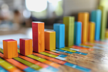 Graph charts that are models are inside the office. Show financial balance. AI generated