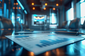 Graph charts that are models are inside the office. Show financial balance. AI generated