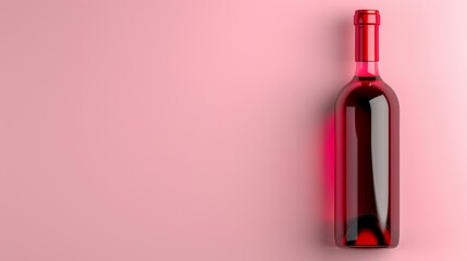 A bold red wine bottle stands against a soft pink background, showcasing modern simplicity and style. - obrazy, fototapety, plakaty