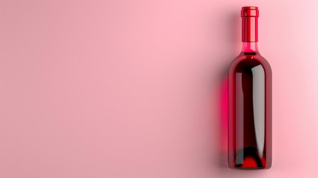 A bold red wine bottle stands against a soft pink background, showcasing modern simplicity and style.