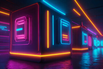 abstract Bright different random lights, modern neon technology