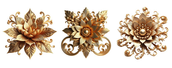 3 Old fashioned brooch made of gold with intricate design set against a transparent background