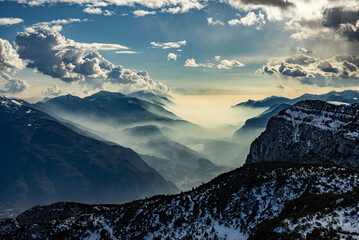 Lake garda view in  Trentino-Alto Adige, Italy. Ski slopes and snow holidays in Andalo in the...