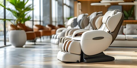 Enhancing Employee Wellness with Cozy Massage Chairs in an Open Office Setting. Concept Employee Wellness, Cozy Massage Chairs, Open Office Setting, Workplace Comfort, Boosting Morale