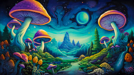 Fototapeta na wymiar Mushrooms Magic Psychedelic artwork