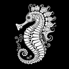 Fototapeta premium Seahorse Mandala Style Illustration, black and white