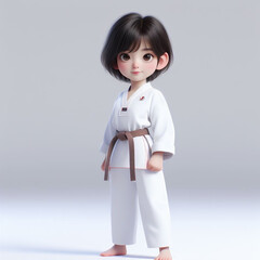 Wearing a Taekwondo uniform, the girl is an Asian girl with a short bobbed hair. A fun school life