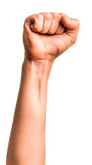 A fist is raised in the air, with the thumb and index finger pointing upwards Isolated on transparent background, PNG