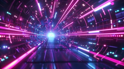 Fototapeta na wymiar Futuristic technology abstract background with lines for network, big data, data center, server, internet, speed. Abstract neon lights into digital technology tunnel. 3D render