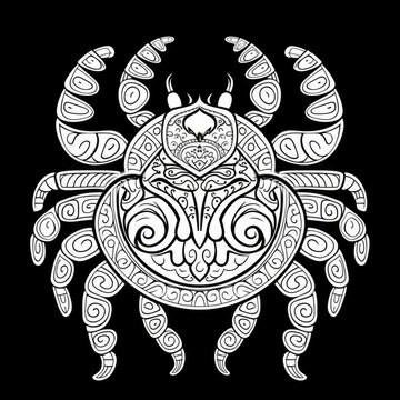 Crab Mandala Style Illustration, black and white