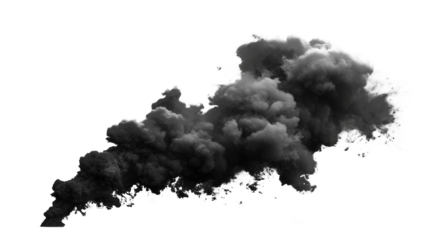 A black smoke cloud is rising. Isolated on transparent background, PNG