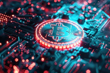 Fototapeta na wymiar hologram bitcoin blockchain crypto currency digital encryption background