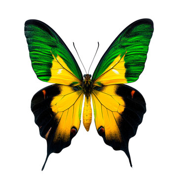 A butterfly with green and yellow wings Isolated on transparent background, PNG