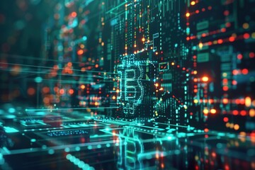 hologram bitcoin blockchain crypto currency digital encryption background