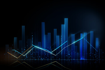 Business arrow up growth line circuit hi-tech, technology on dark blue background. Business investment to success. Financial data graph strategy. Market chart profit money
