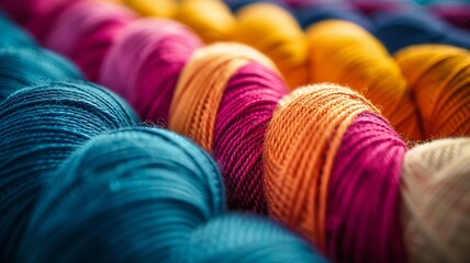 Brightly colored threads in a dynamic sewing arrangement - obrazy, fototapety, plakaty