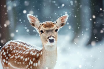 Small deer standing in snow