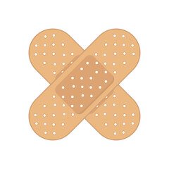 Medical plaster isolated on white background, wound plasterer or bandaged patch, vector adhesive health care object. Injury tape plaster flat design, Sticking plaster.First aid concept.