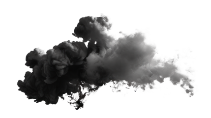 A black smoke cloud is rising. Isolated on transparent background, PNG