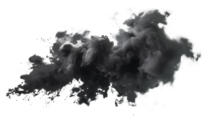A black cloud of smoke is blowing in the wind Isolated on transparent background, PNG