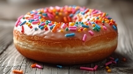 Donut With White Frosting and Sprinkles