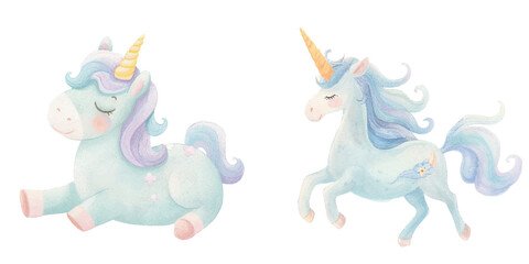 cute unicorn watercolour vectopr illustration 