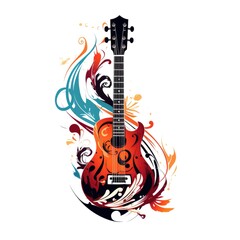 Fototapeta premium Simple graphic logo of color styled guitar on white background.