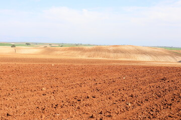 Agricultural field ploughed in spring. Arable land ready for the next cultivation season