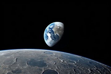 Moon and Earth in Space. A Stunning Lunar View Beside Our Planet.