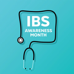 IBS (Irritable Bowel Syndrome) Awareness Month. Bowel shaped stestoscope and area for text. Great for Cards, banners, posters, social media and more.