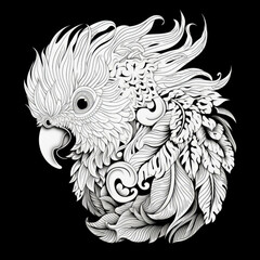 Cockatoo Mandala Style Illustration, black and white