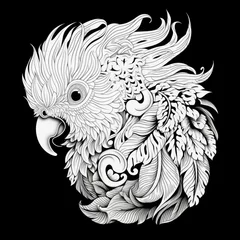 Cockatoo Mandala Style Illustration, black and white © Michael Böhm