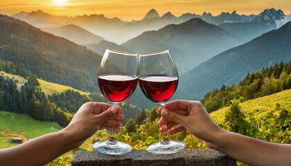 wine in the mountains - obrazy, fototapety, plakaty