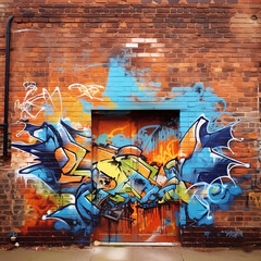 Urban graffiti on a brick wall. 