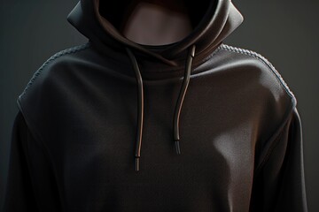 Photo black hoodie mockup with hood and pocket isolated on black background