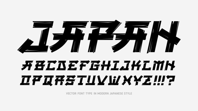Grunge brush Asian Chinese and Japanese style vector type font.  Japan style calligraphy tattoo font. Handwritten Typography japan style font. English Japanese letters 
