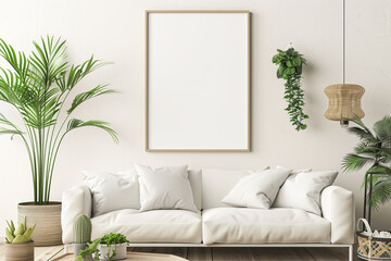 Frame Mockup, Picture frame template/mockup in an bright modern living room. Photoframe Mock-up background.Modern interior design.