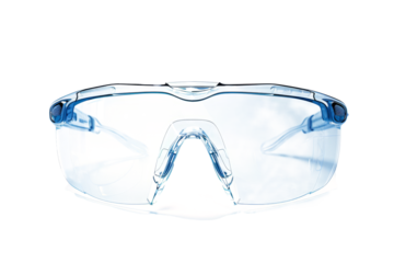 details of safety glasses, emphasizing their design and protective features.