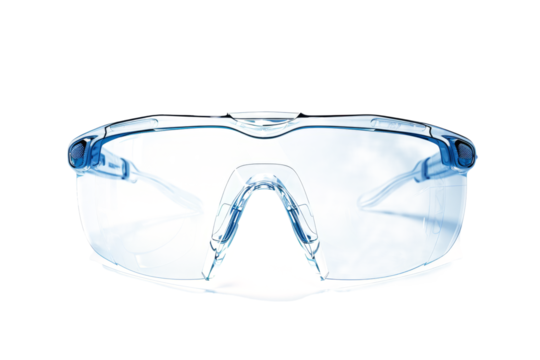 details of safety glasses, emphasizing their design and protective features.