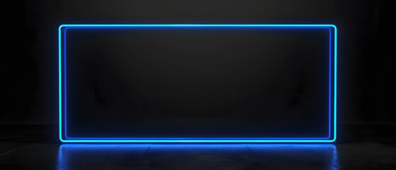 Glowing Blue Rectangle Neon Frame with Black Background